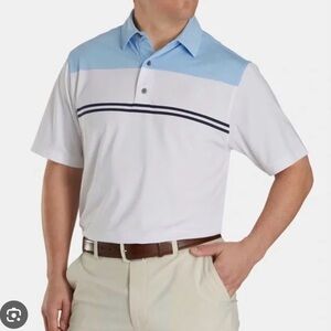 FootJoy Men's XL Golf Polo Shirt White Light Blue Black Short Sleeve